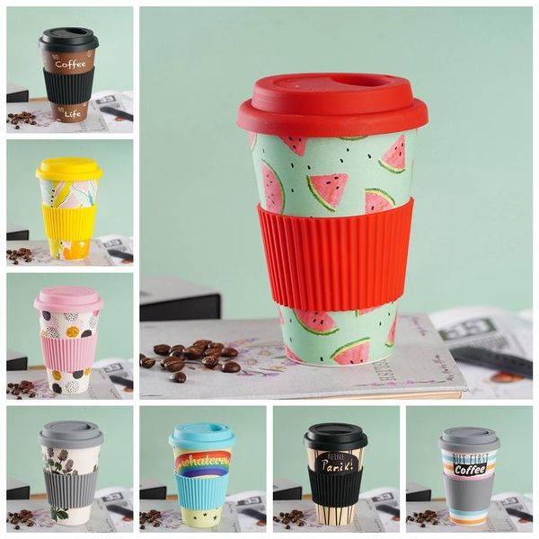 

mugs 500ml reusable bamboo fibre coffee cup with lid for outdoor travel drinking cups eco-friendly tea water juice mug