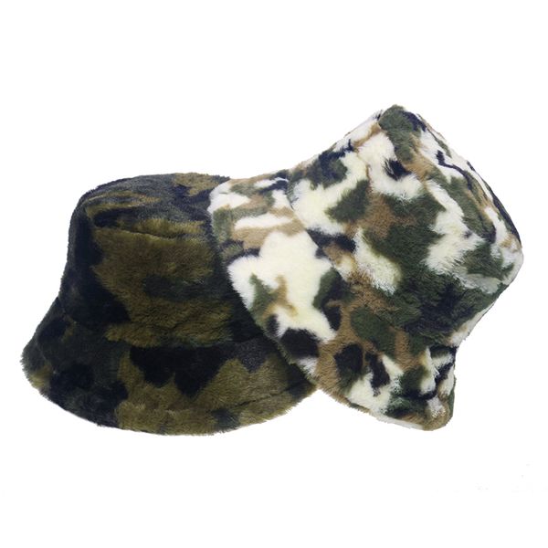 

women chapeau femme warm caps fluffy faux fur army green camouflage bucket hat mens gorras winter, Blue;gray