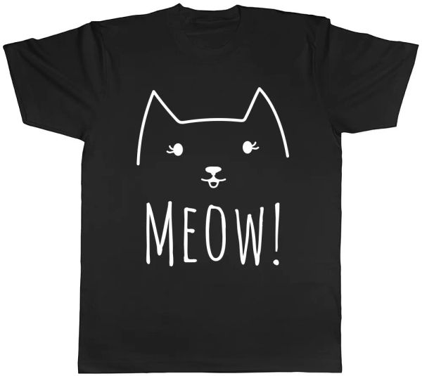 

meow cat mens t-shirt tee, White;black