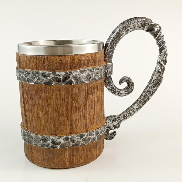 

mugs wood imitation barrel resin stainless steel beer mug tankard stein coffee cup viking style birthday christmas halloween gift