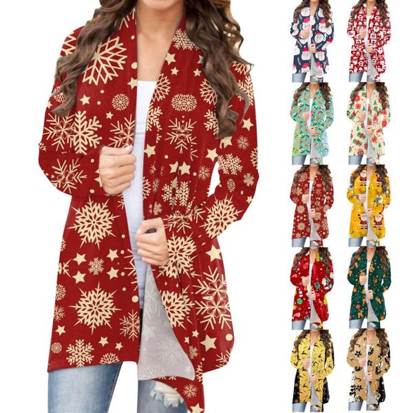 

women's knits & tees women christmas cardigan fashionable snowflake snowman deer print jacket long sleeve coat female autumn winter plu, White
