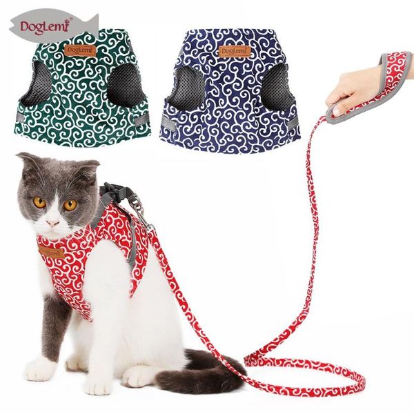 

japanese flower design puppy dog cat walking harness with leash collars & leads
