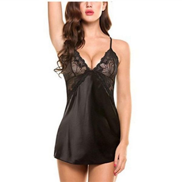 

lingerie women purple silk lace sleeveless babydoll nightdress nightgown short sleepwear night dress underwear plus size women's, Black;red