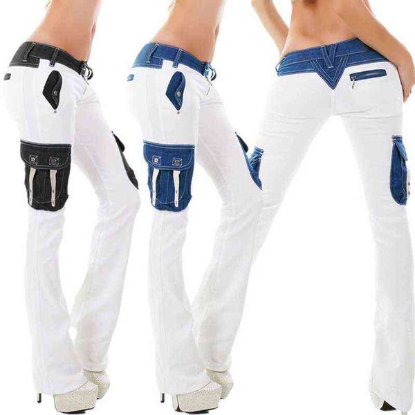 

jeans women fashion bootcut cargo denim autumn casual vintage slim low waist flare pants skinny plus size 211129, Blue