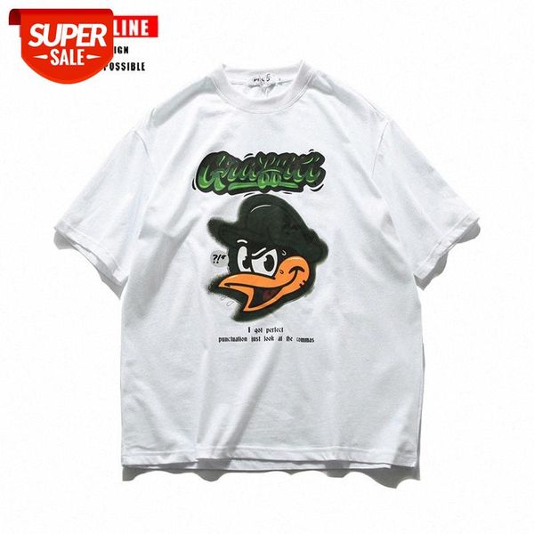 

summer harajuku style retro cartoon character short-sleeved t-shirt men and women couple loose five-point sleeve #c84e, White;black