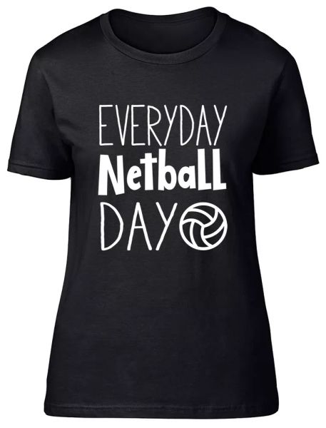 

everyday netball day fitted womens ladies t shirt, White;black