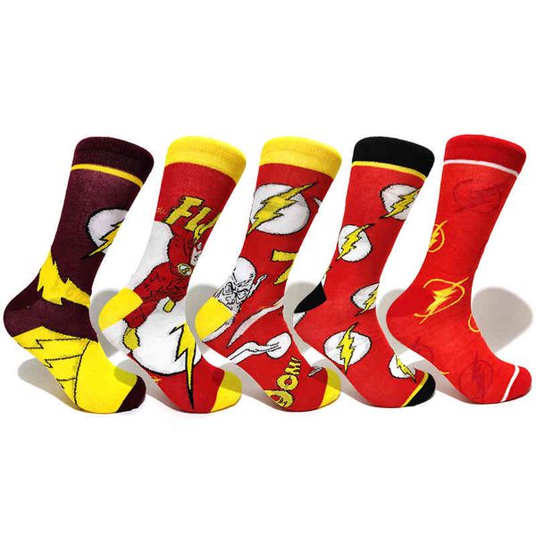 

5 pairs/pack socks party cosplay men sock hero novel personality skateboard flash mark, Black