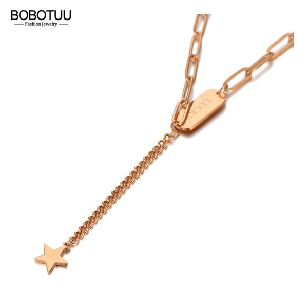 

chains bobotuu design stainless steel lucky star charm chain choker necklace jewelry bohemia pendant for women bn20218, Silver