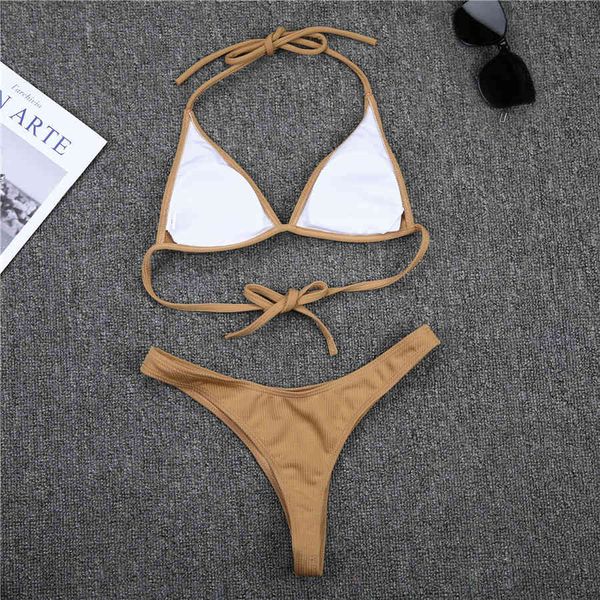 

thong bikinis 2021 mujer bandage swimwear women swimsuit push up bathing suit high cut micro bikini set brazilian biquinis