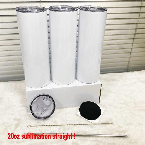 

us stock 20oz sublimation tumblers water bottle diy blank stainless steel cup double wall wine tumbler with lids and straws