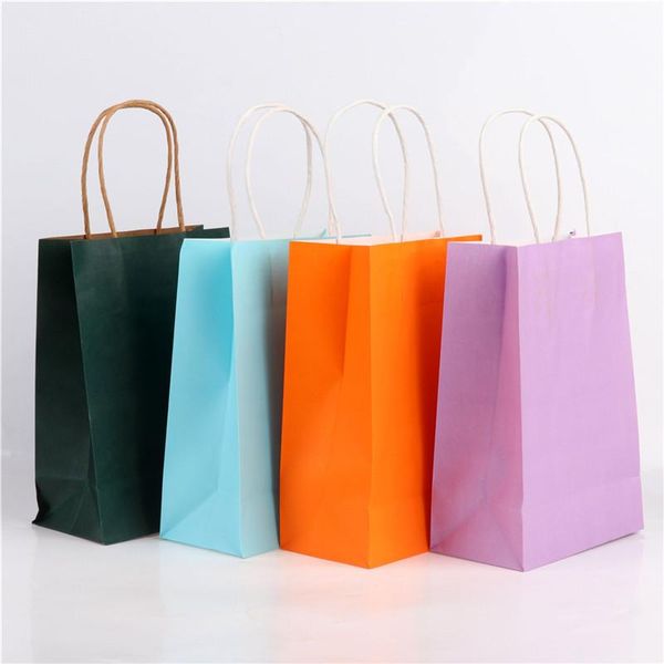 Gift Wrap High Quality10pcs Lot Color Kraft Paper Bag With HandlesFestival