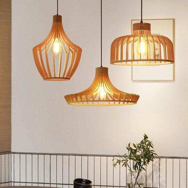 

pendant lamps wooden birdcage led light creative restaurant bar coffee shop lighting fixtures bedroom dining room indoor