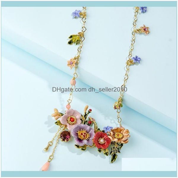 

necklaces & pendants jewelrywinter garden series enamel necklace peony flower tassel pendant long sweater chain trendy fresh and sweet style, Silver