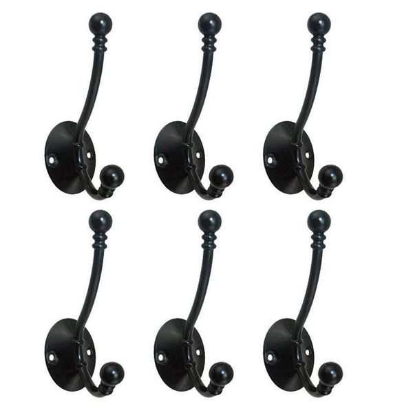 

robe hooks 6pcs double-dots coat hook wall mount hat towel hook- black