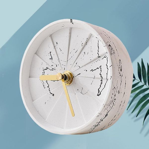 

1pc cement clock simple round turbine design bedside table for bedroom homestay battery (marbling) desk & clocks