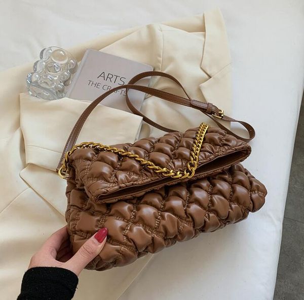

wholesale factory womens shoulder bags street winter retro solid color thread women chain bag simple joker plaid handbag soft and comfortabl