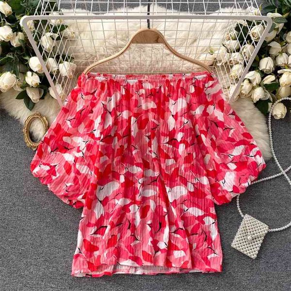 

summer blouse female age-reducing bubble sleeve loose wild blusa one-way neck strapless chiffon shirt gl056 210506, White