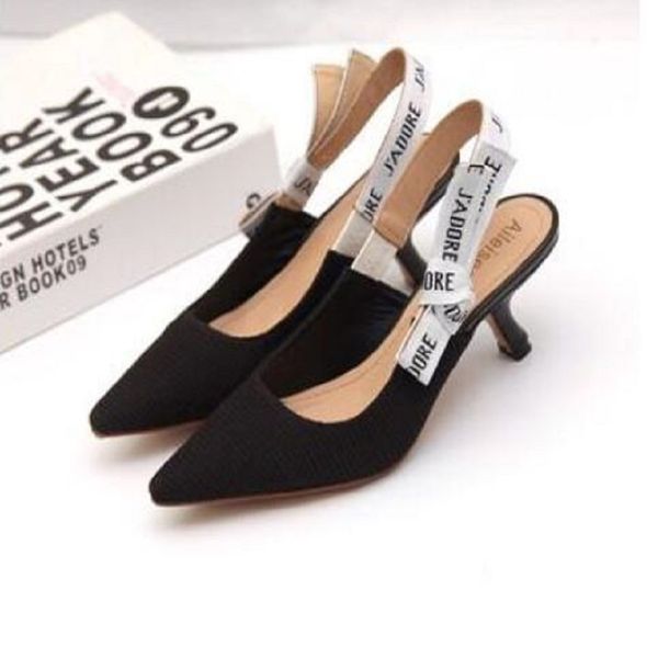 

letter bow high heel shoe women runway pointed toe low woman gladiaor sandals lady brand design mesh flat shoes, Black