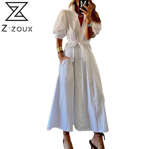 

women dress short sleeve single breasted shirt es temperament lace up large hem maxi es long summer 210524, Black;gray