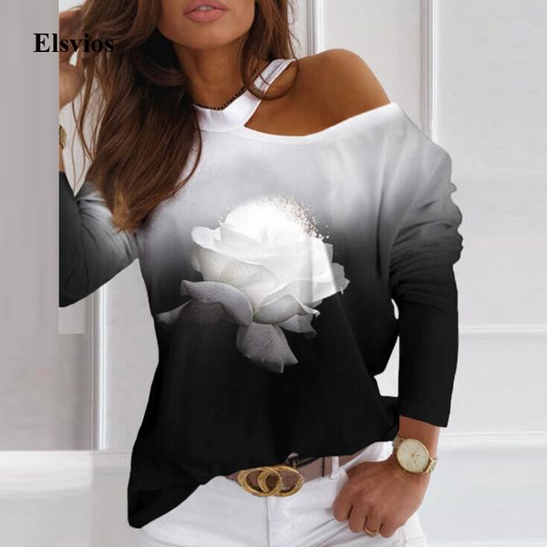 

women's blouses & shirts fashion off shoulder halter spring blouse shirt women long sleeve hollow out blusas vintage rose flo, White