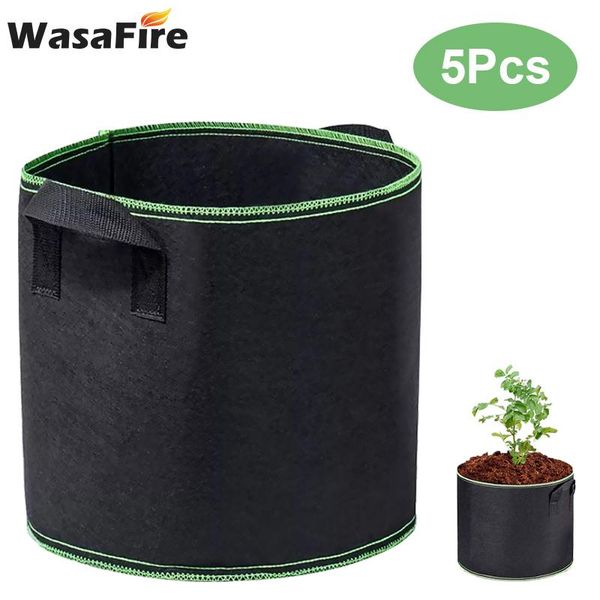 

planters & pots 5pcs 5/7/10 gallon grow bag black thickening fabric nursery pot plant pouch root container garden planting basket
