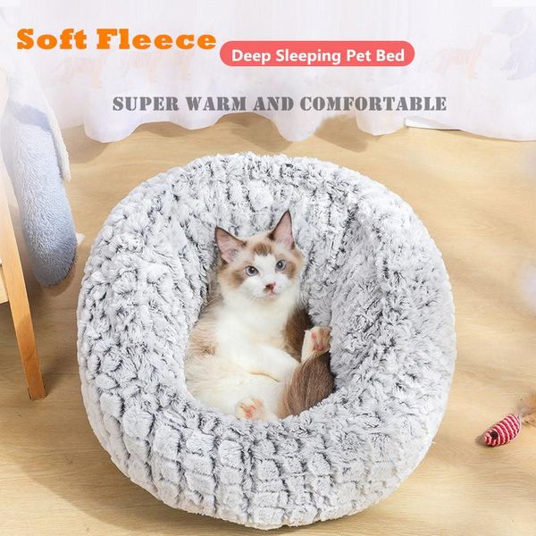 

warm fleece dog bed round donut pet lounger cushion for small medium large dogs cat litter nest kennel puppy mat kennels & pens
