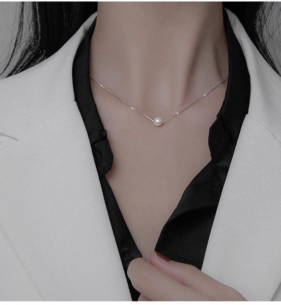 

chains 6mm pearl necklace silver color copper chain ins minimalist pendant for women fashion jewelry