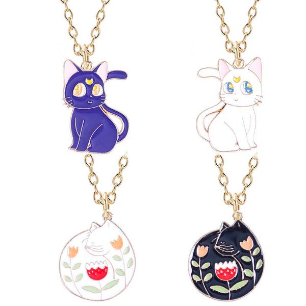

pendant necklaces fashion lady necklace metal alloy animal girl black and white cat cute jewelry gift 2021 wholesale, Silver