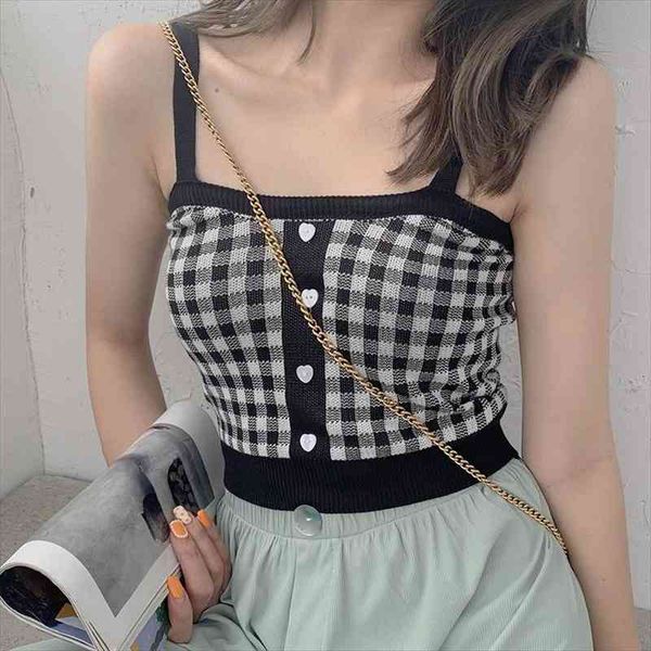 

retro sweet plaid pattern knit womens cami camisole cotton slim amp 39 s bottoming crop for, White