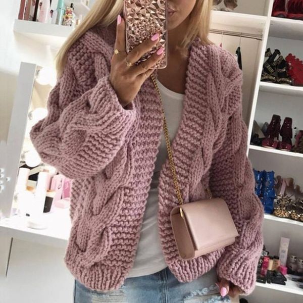 

women hoodie autumn elegant warm cardigan sweater v neck knitted sweaters 2021 winter casual solid twist long sleeve open stitch a823, Black
