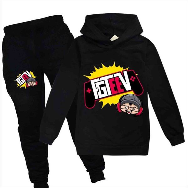 

9 3 colors fgteev hoodies pants 2pcs set kids sportswear suits boys toddler outfit girls outerwear for clothing, White