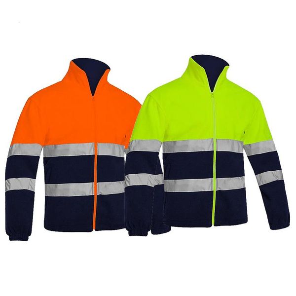 

men's jackets winter cycling two -tone fleece windproof long sleeve jersey clothing wear hi vis workwear reflective clothes, Black;brown
