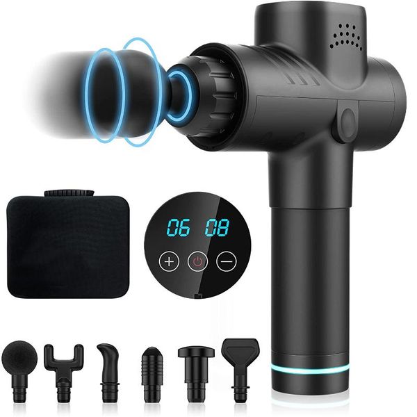 

massage gun gun, deep tissue handheld percussion muscle massager 20 speeds lcd display with 6 heads for pain relief