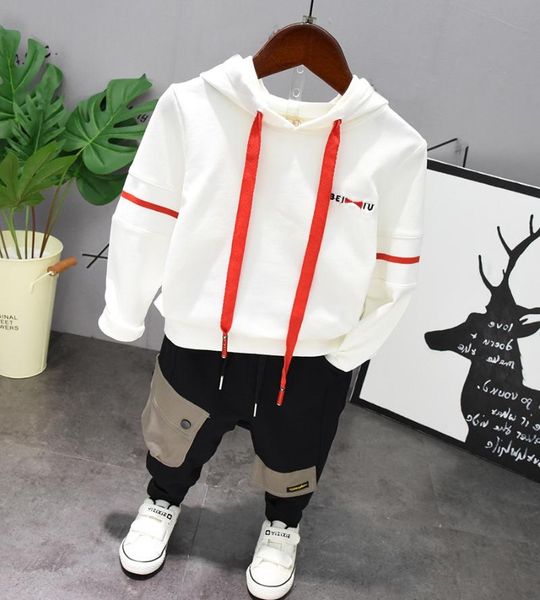 

clothing sets boy hoodie pants set 2021 spring&autumn letter hooded sweater+casual trousers 2-piece kids clothes children's suit, White