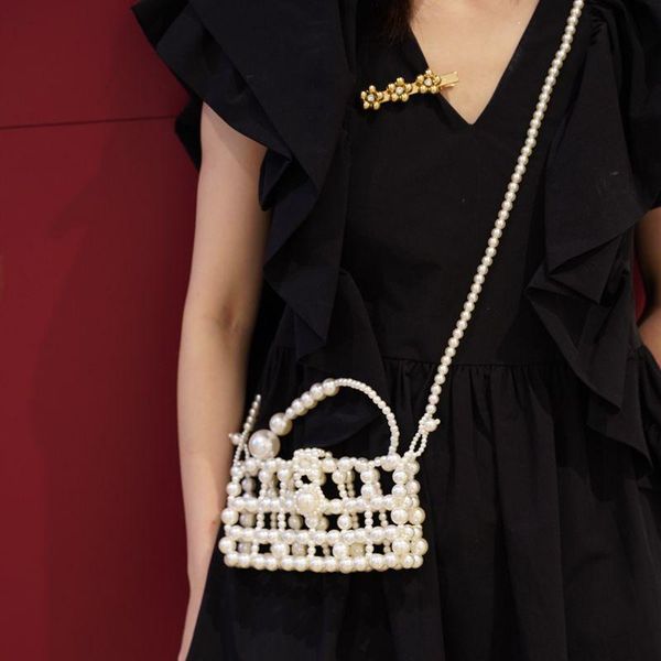 

retro fashion niche design bag hand-woven beaded portable pearl ins handbag shoulder bags