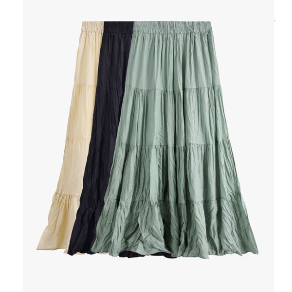 

skirts summer metallic crepe maxi skirt temperament patchwork a-line boho long pleated skirts mint ivory, Black