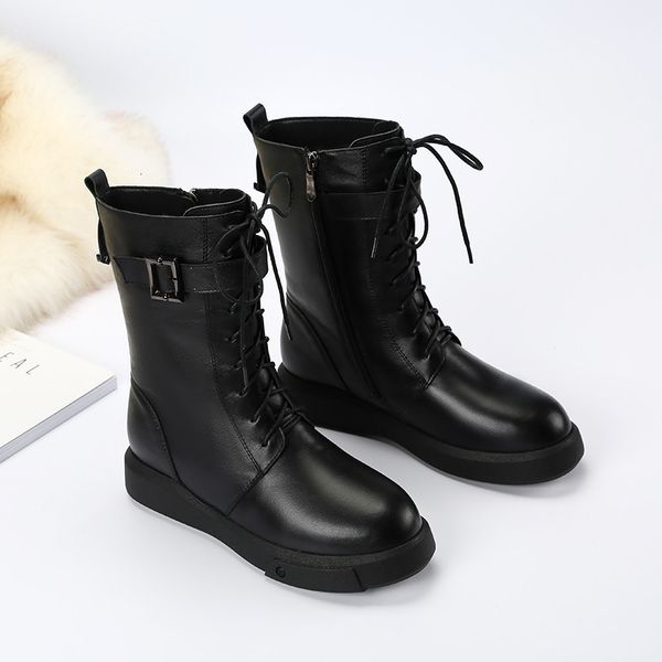 

asumer size big 43 genuine leather boots complete comfortable snowboots warm woolen woman, Black