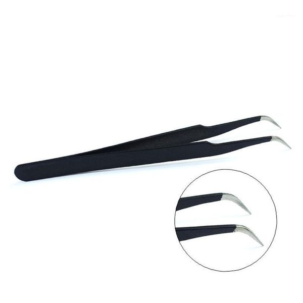 

1pc nail rhinestone tweezer stainless curved straight antioxidant eyelash gem decoration picking tool black1, Silver