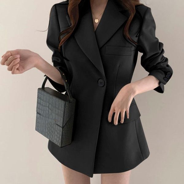 

women's suits & blazers women solid colors khaki black mid length chic single button plus size nice spring autumn work casual blazer, White;black