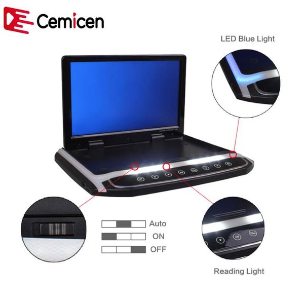 

car video cemicen 17.3 inch roof mount monitor flip down tft lcd player hd 1080p usb fm hdmi sd touch button ceiling mp5
