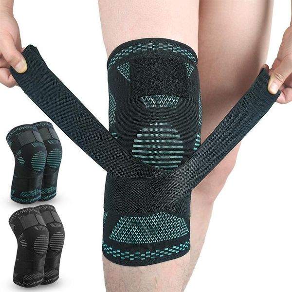 

pressurize knee pads elastic bandage black green support protector for basketball fitness sports accessories elbow &, Black;gray