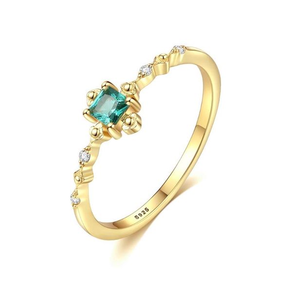 

cluster rings sanyu fashion delicate square emerald bridal wedding ring genuine 925 silver sterling female gemstone brand jewelry, Golden;silver
