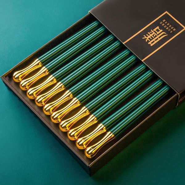 

chopsticks dark green gold nordic alloy family antiskid household kitchen utensils