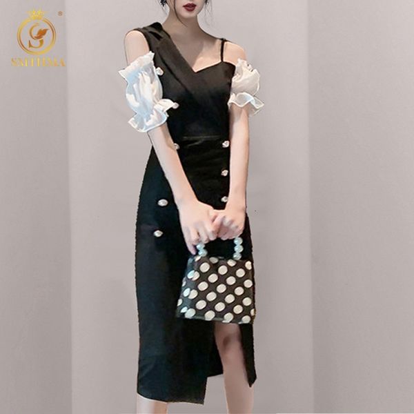 

casual dresses 2021 fashion women's summer one-shoulder spaghetti strap design slim split vestidos vrxv, Black;gray