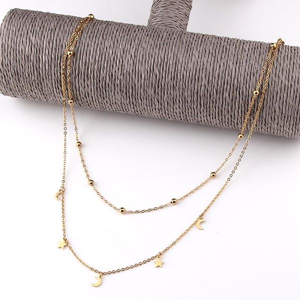 

chains 2021the style titanium stainless steel double golden beads clavicle cross chain, Silver