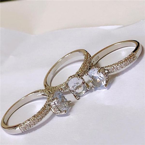 

2021 womens designer jewelry rings romantic zircon shining princess ring oval stone wedding bridal fashion jewelry for women, Silver