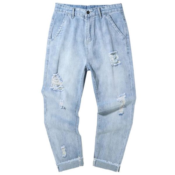 

large size men's loose jeans blue denim fashion men pencil pants slim long high waist straight