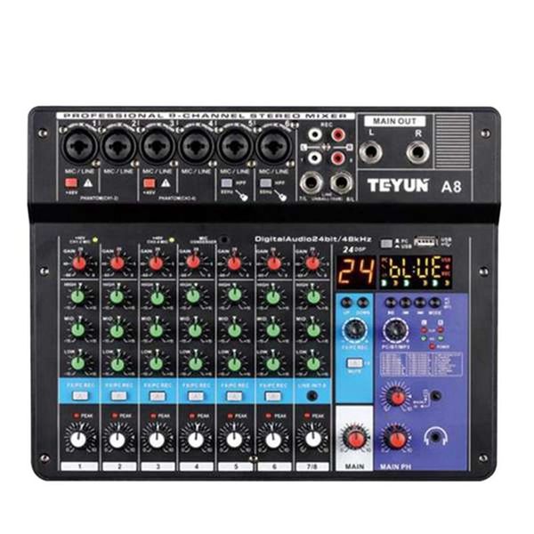

sound cards card audio mixer board console desk system interface 8 channel usb bluetooth 48v power stereo (eu plug)