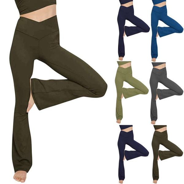 

yoga outfit sport pants women elastic wide leg flare leggings high waist trousers draped jogger pant sweatpants running gym