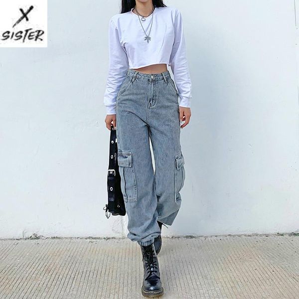 

women's pants & capris 2021 spring tooling jeans street ins big pocket design high waist leggings women casual trousers, Black;white